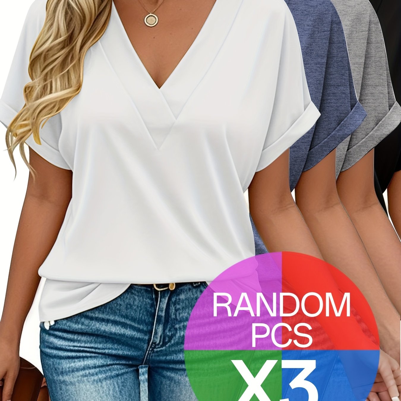 Women's Basic T-Shirts 3 Pack Cotton Casual Tops in White Grey Black