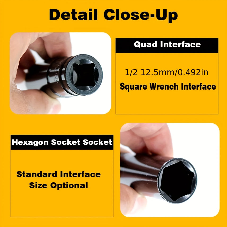 10Pcs Socket Head Set 10-24mm with Impact Wrench Adapter Heavy-Duty Carbon Steel