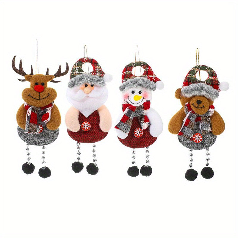 Set of 4 Christmas Hanging Decorations Santa Snowman Reindeer Bear Tree Ornaments