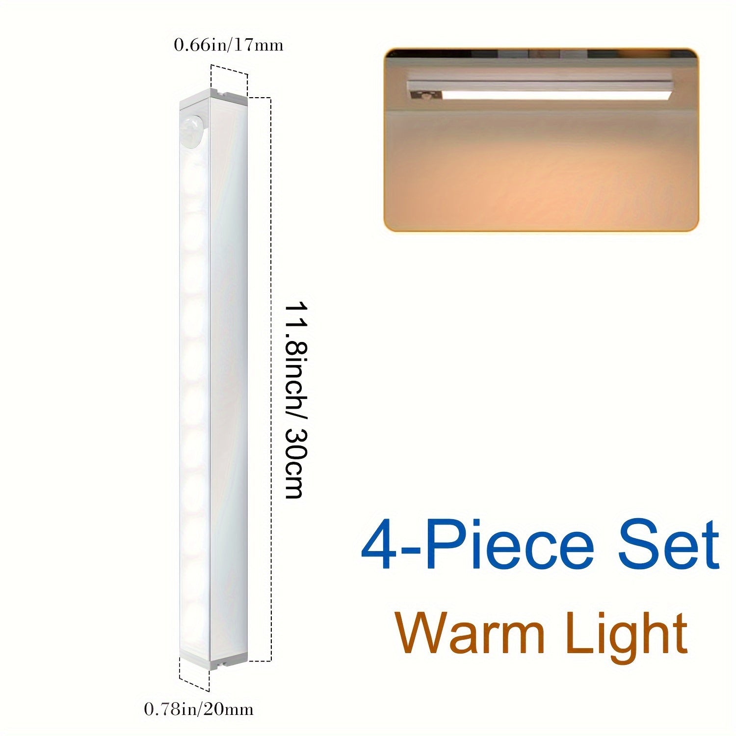 4-Pack Wireless Under Cabinet Lights with Motion Sensor USB Rechargeable LED for Kitchen Bedroom Nursery