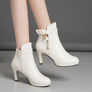 Women's Faux Leather Platform Stiletto Ankle Boots with Zipper Black Stylish