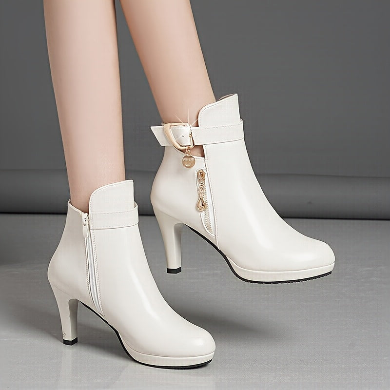 Women's Faux Leather Platform Stiletto Ankle Boots with Zipper Black Stylish