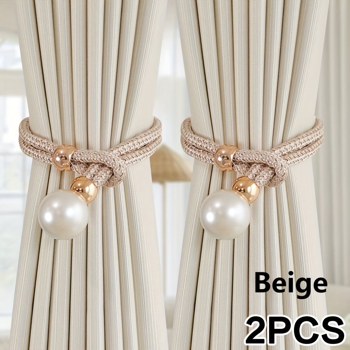 Set of 2 Pearl Decorative Curtain Buckles Adjustable Elegant Room Decor
