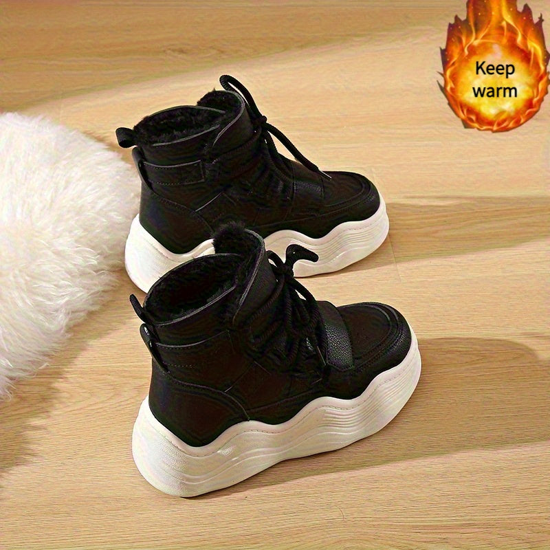 Women's Fleece Lined Winter Boots Flat Chunky Sole Warm Shoes