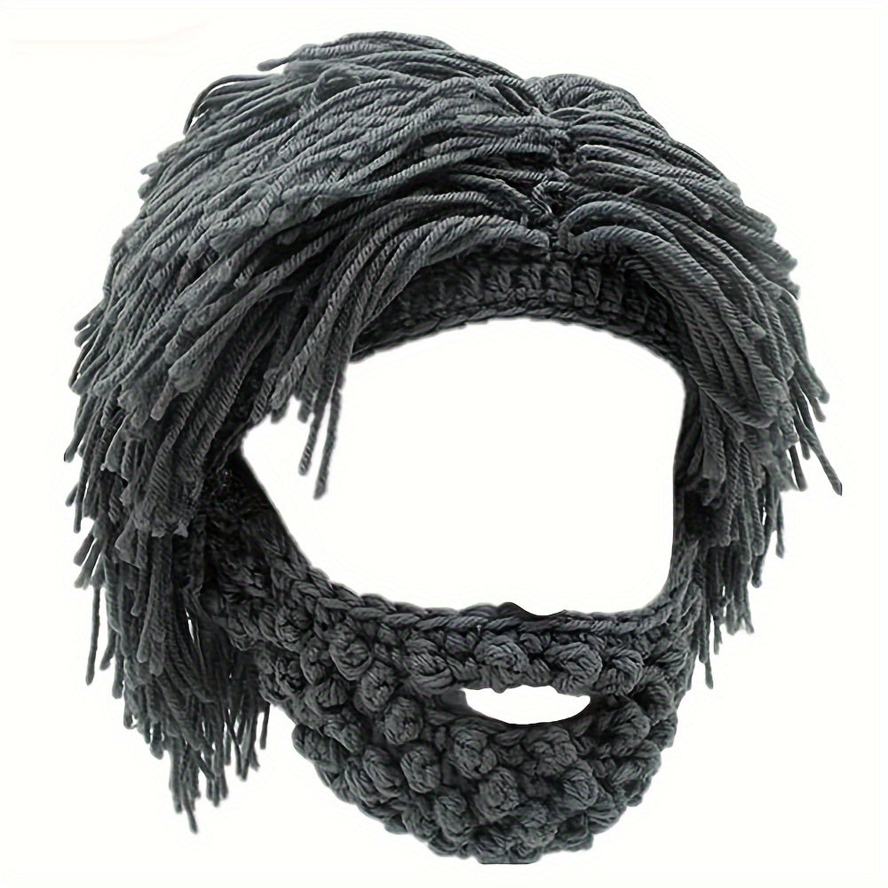 Punk Style Beanie with Attached Straight Hair Wig and Knitted Beard for Parties and Holidays