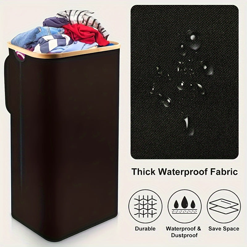 Большая корзина для белья с крышкой, емкостью 100 л для удобной организации белья. Оснащена ручками, складным дизайном, водонепроницаемым съемным мешком для грязной одежды. Идеальное решение для хранения в ванной, спальне, прачечной или общежитии.