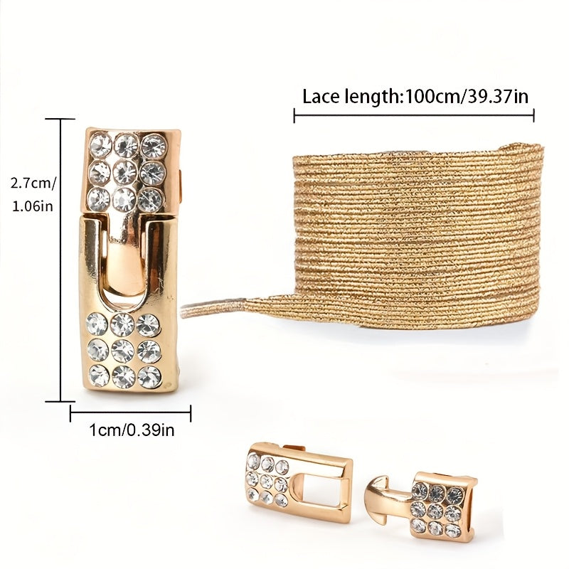 Unisex Rainbow Rhinestone Buckle Shoelaces 3 Pairs, Elastic, Fashion