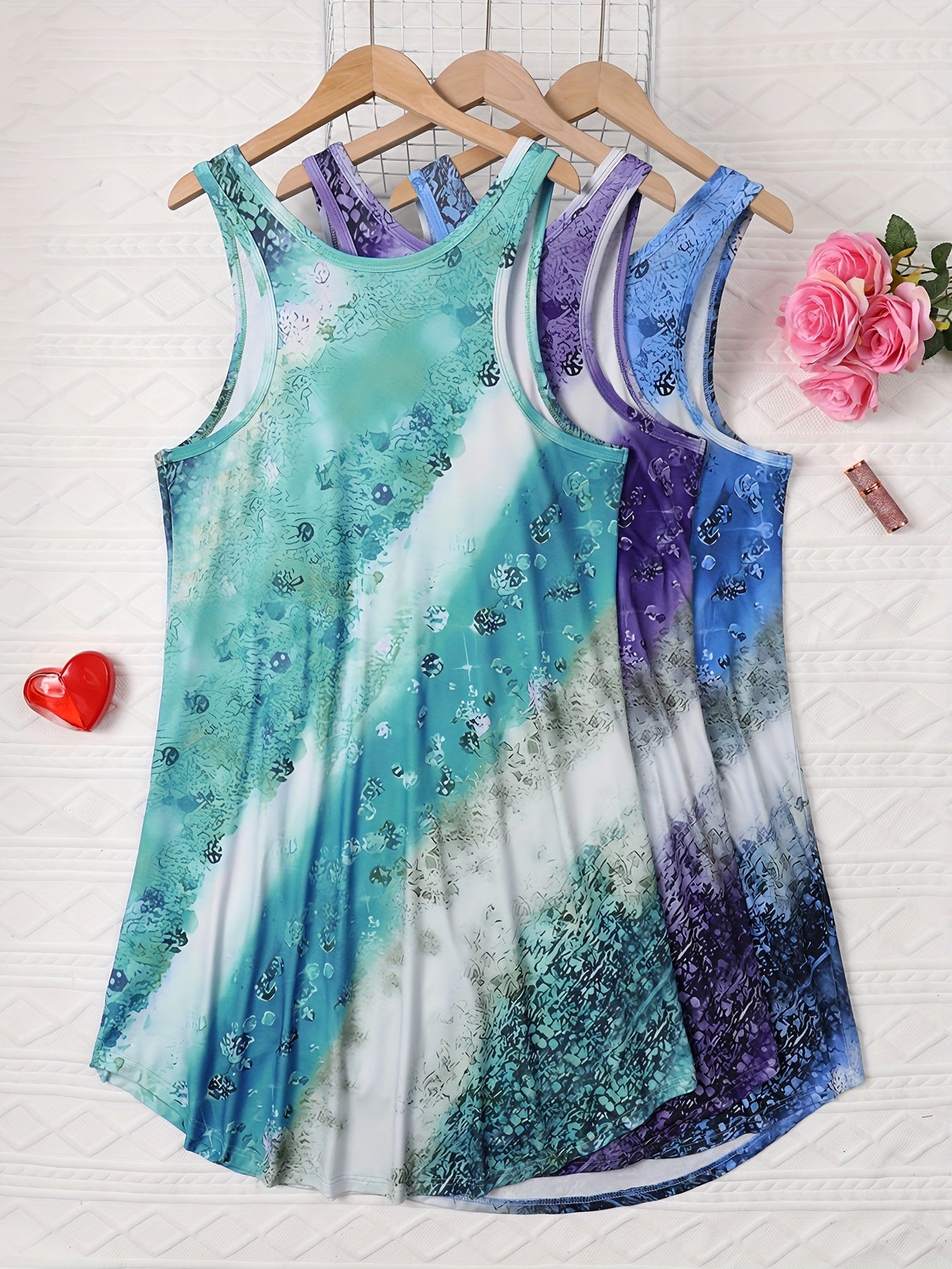 Женские ночные платья без рукавов больших размеров, повседневные, с цветочным омбре, эластичный полиэстер