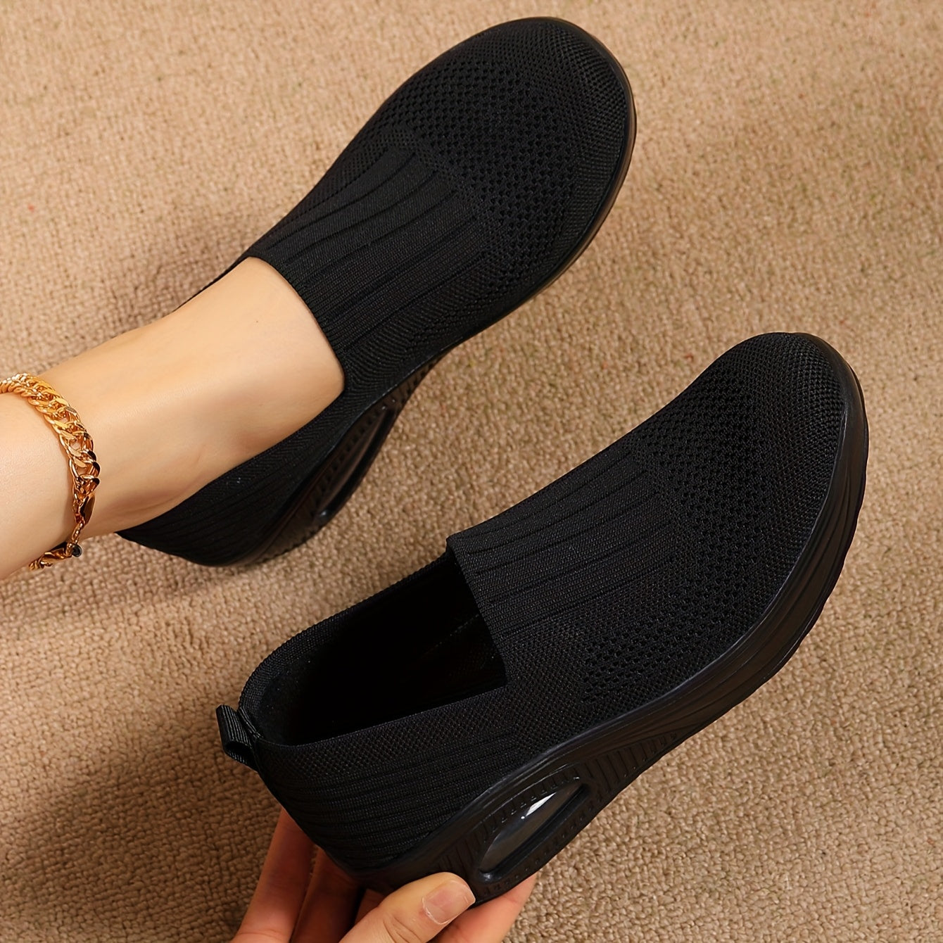 Women's Slip-On Sneakers Breathable Fabric Cushioned Black All-Season