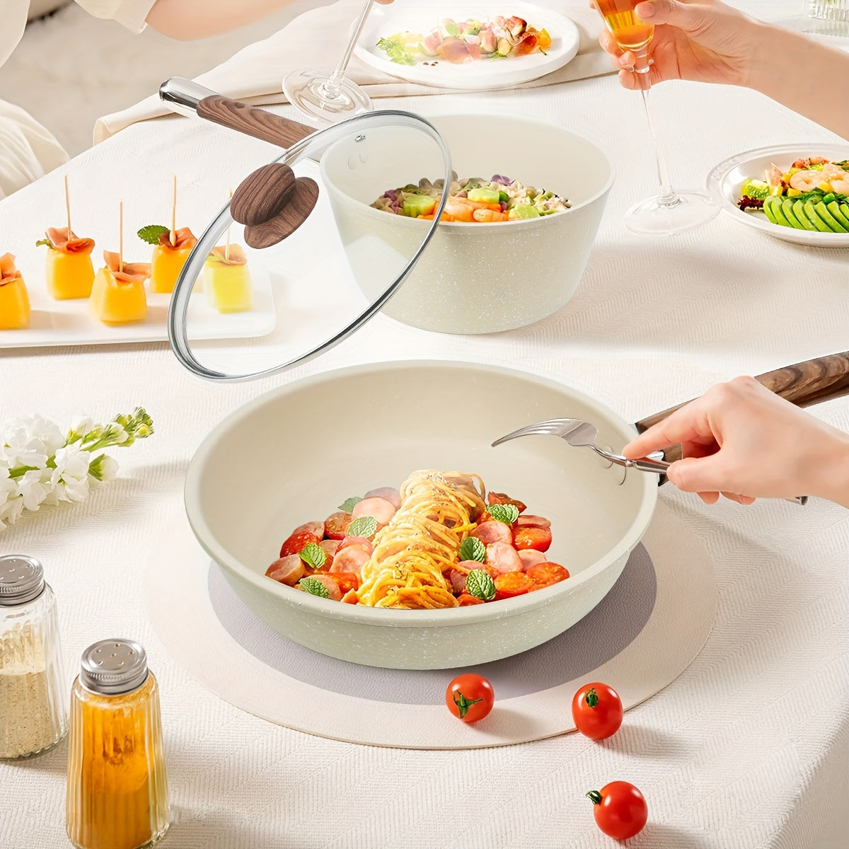 Halloween White 7-Piece Non-Stick Cookware Set with Frying Pans and Pots