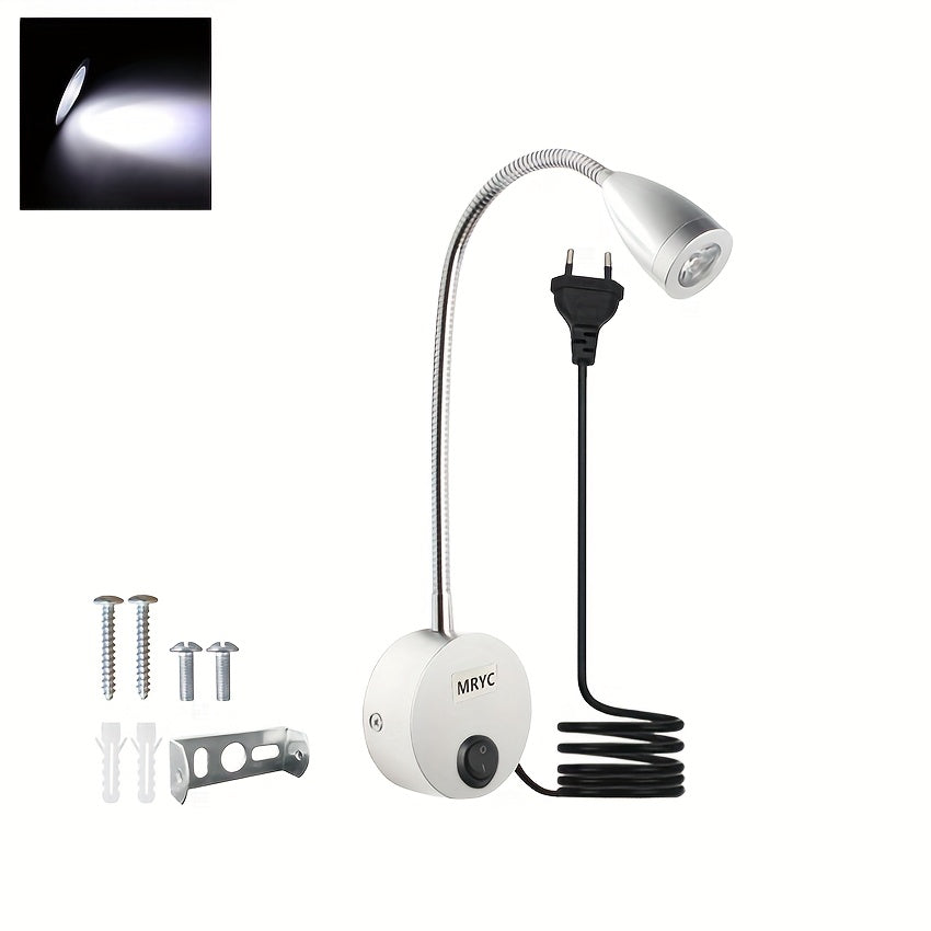 Wall-Mounted LED Reading Light with Flexible Goose Neck and Switch for Bedroom Office Studio