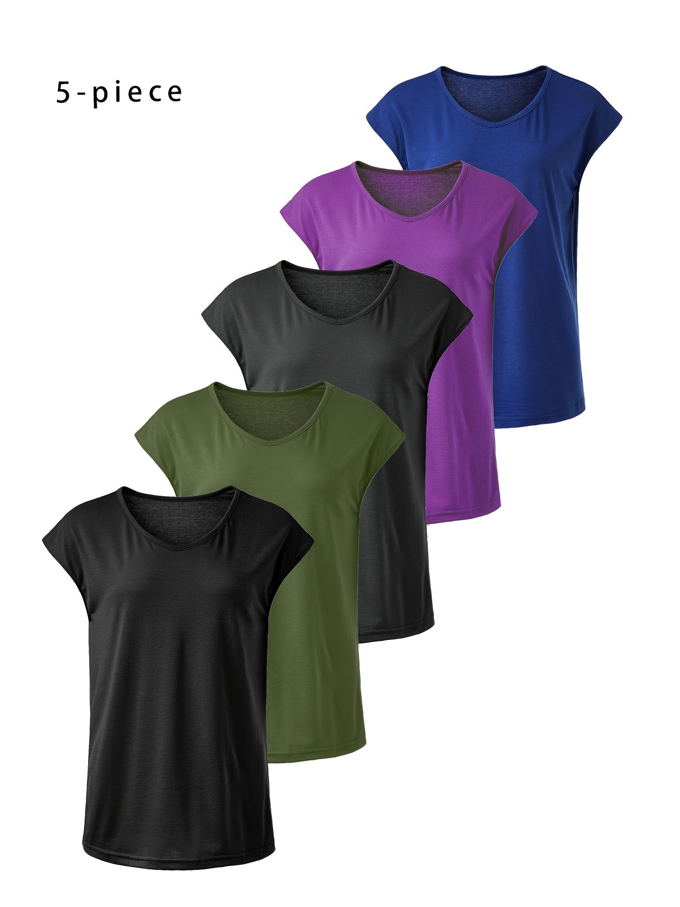 Women's Large Size Solid Color Casual Sports T-Shirt 5 Pack