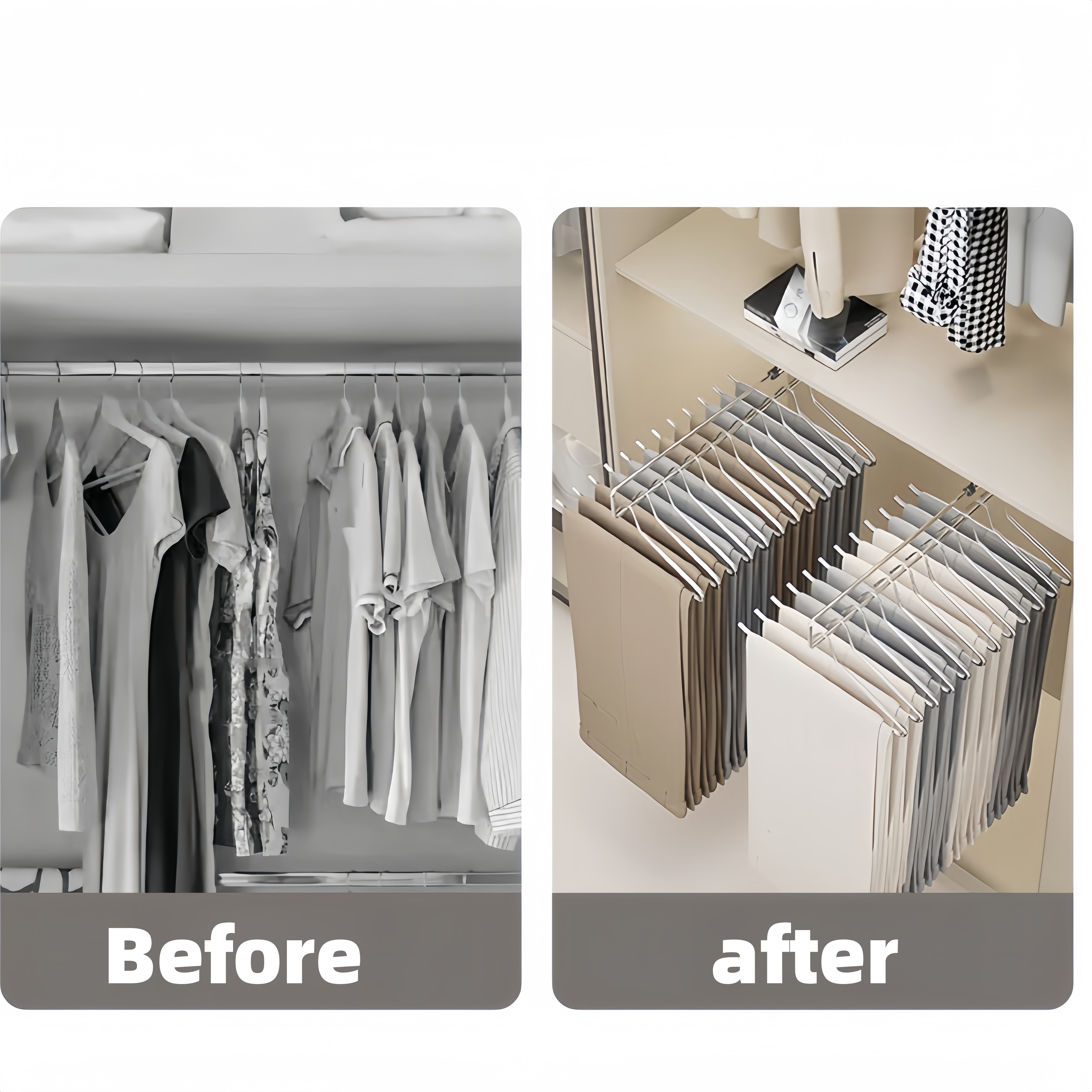 Sozlanadigan zanglamaydigan po'latdan yasalgan shkaf tayoqasi va kiyimlar va poyabzal uchun tortib olinadigan osma qismi