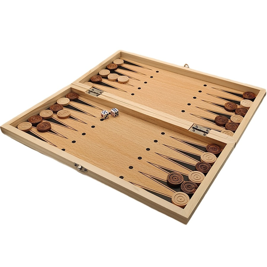 Wooden 3-in-1 Chess Backgammon Checkers Board Game for Adults