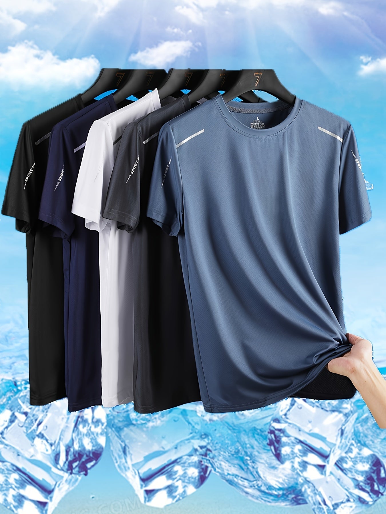 Conjunto de camisetas deportivas de secado rápido para hombre, 5 unidades, transpirable, poliéster elastano, verano, entrenamiento, casual