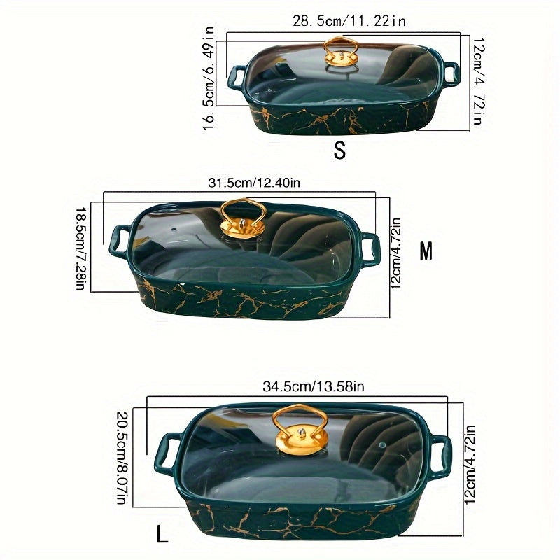 Olla de cerámica con tapa, acabado mármol, detalles en oro, 1 pieza para sopas y guisos