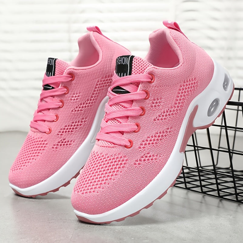 Women's Breathable Knit Running Shoes Air Cushion Lightweight Anti-Slip White