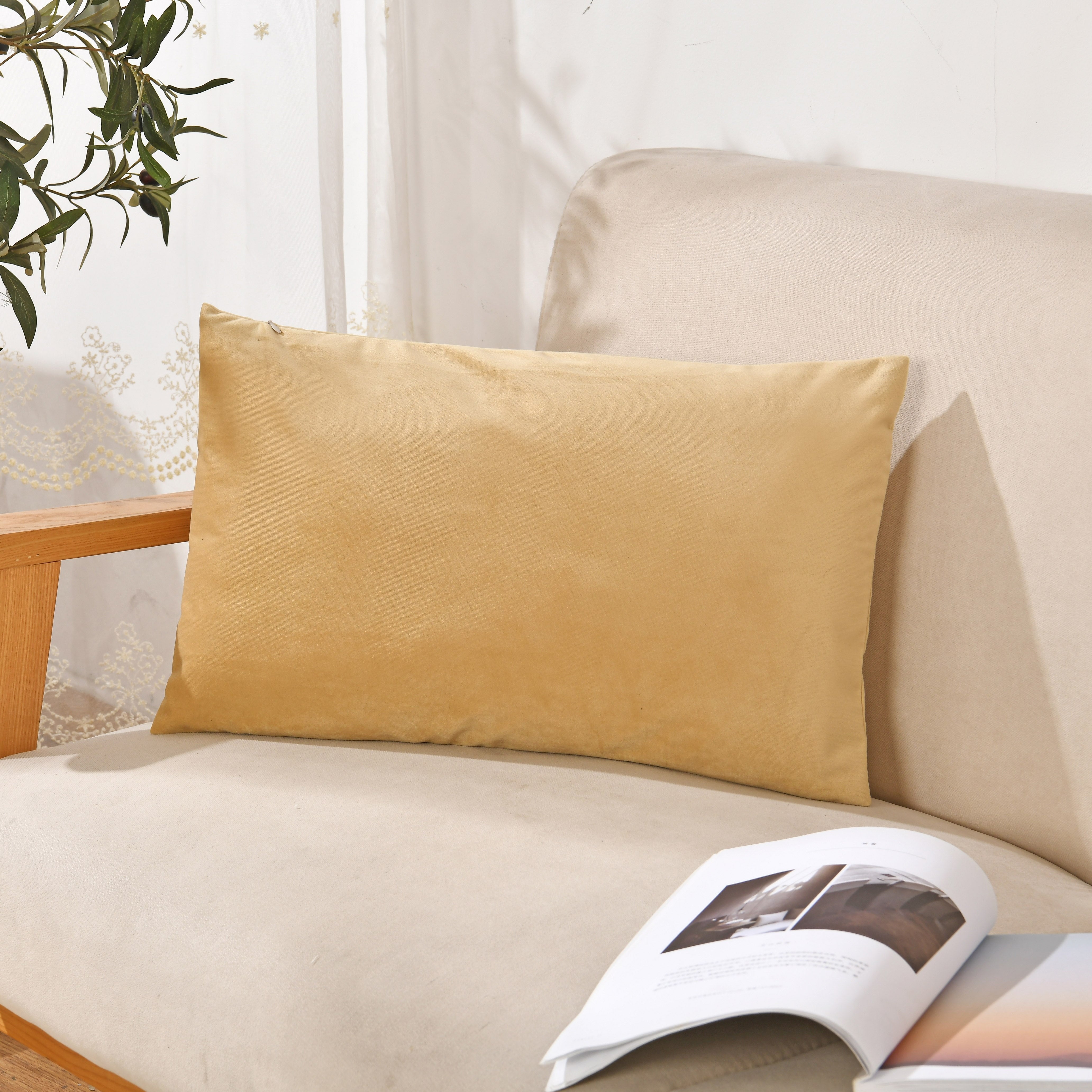 Velvet Throw Pillow Cover in Navy Blue Yellow-Green Orange Polyester Zipper Closure for Living Room Bedroom