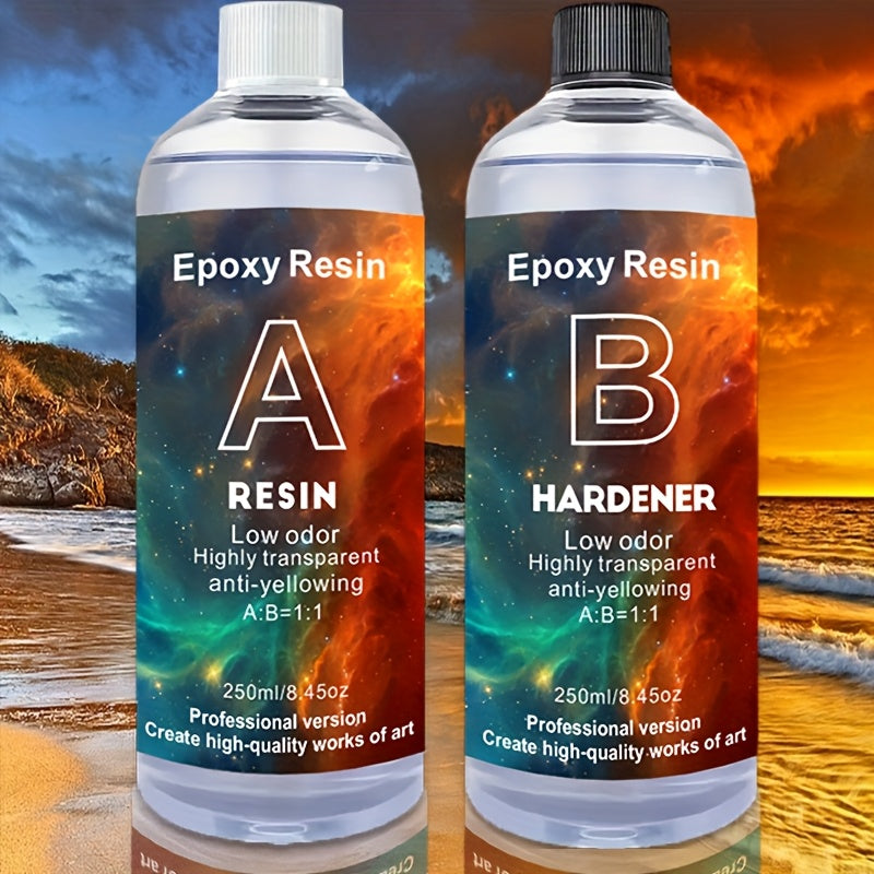 500ml Ochiq Epoksi Resin to'plami san'at hunarmandchiligi, zargarlik, yog'ochni quyish, suv o'tkazmaydigan, sariqlashmaydigan
