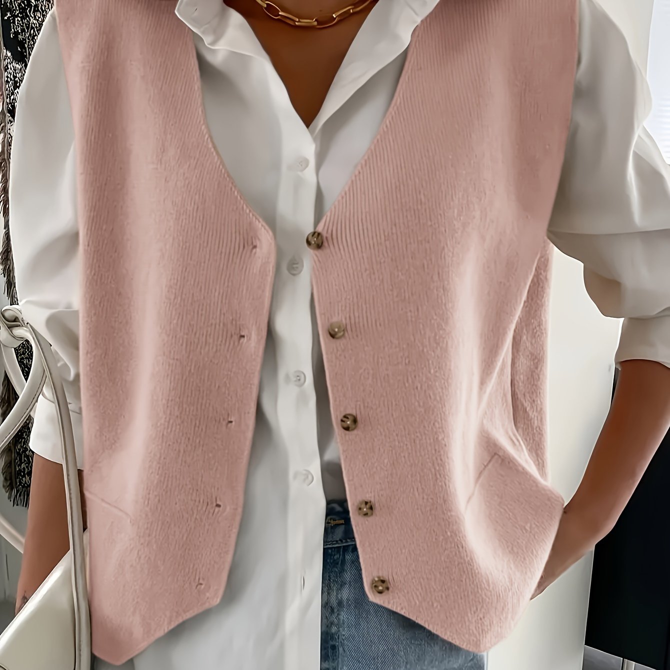 Women V-Neck Knit Cardigan Polyester Solid Color Fall Winter Coat