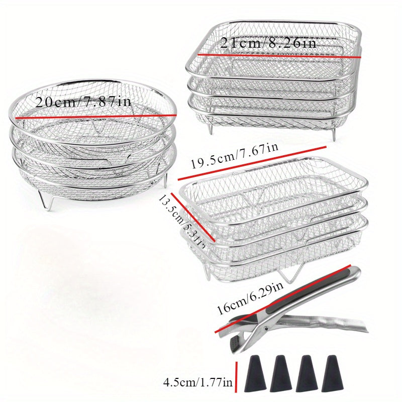 Набор аксессуаров из нержавеющей стали для аэрогриля с штабелируемым решетчатым щипцами и поднимающимся ковриком для здорового приготовления пищи
