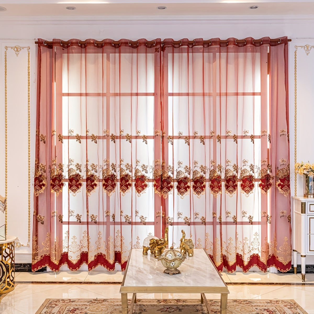 European-Style Thick Embroidered Curtains with Chenille Floral Designs and Translucent Yarn Finish for Living Room and Bedroom