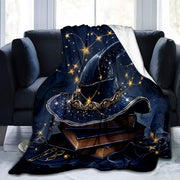 Halloween Large Book and Witch Hat Printed Flannel Fleece Throw Blanket