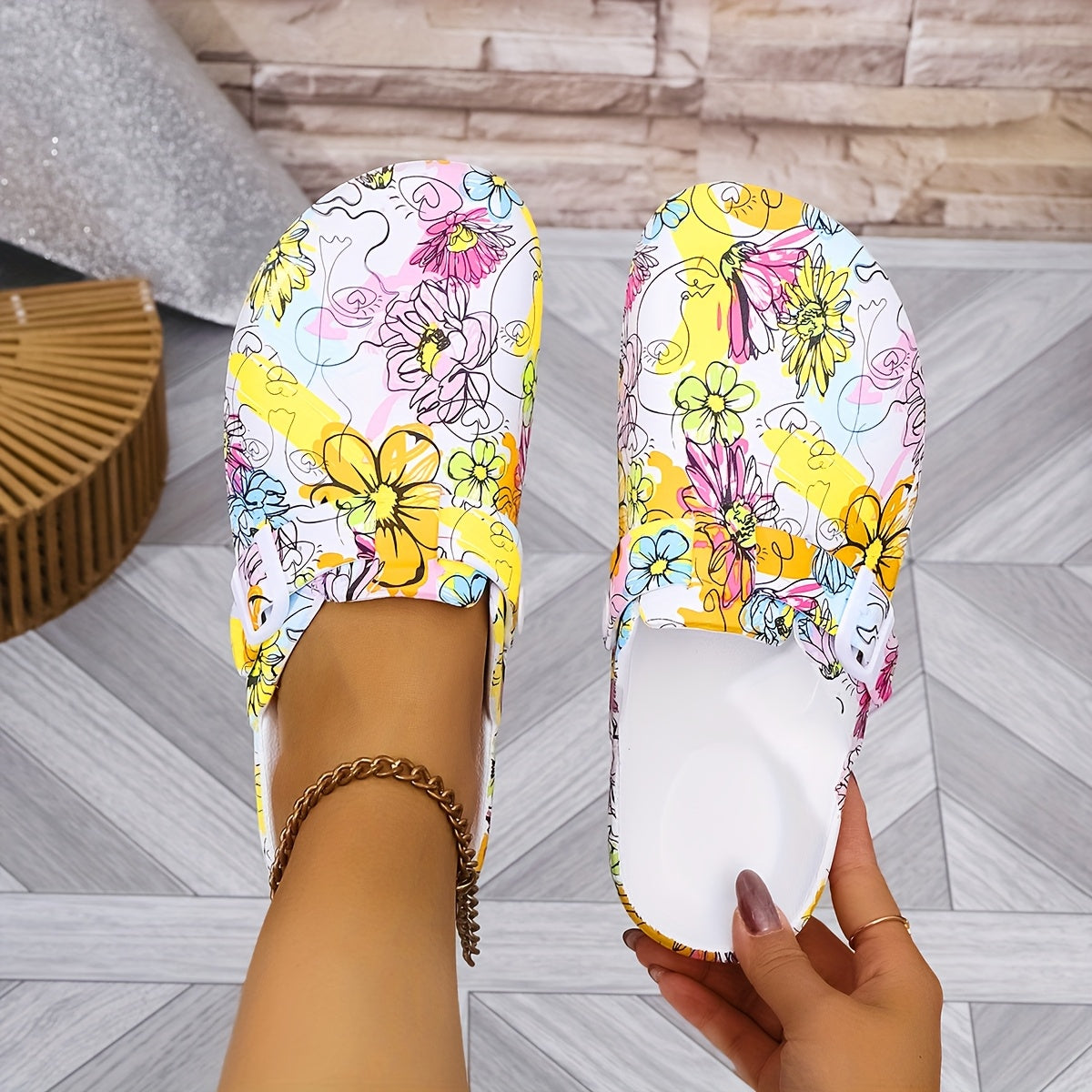 Women EVA Wedge Flatform Shoes Floral Graffiti Color-Block Slip-Resistant