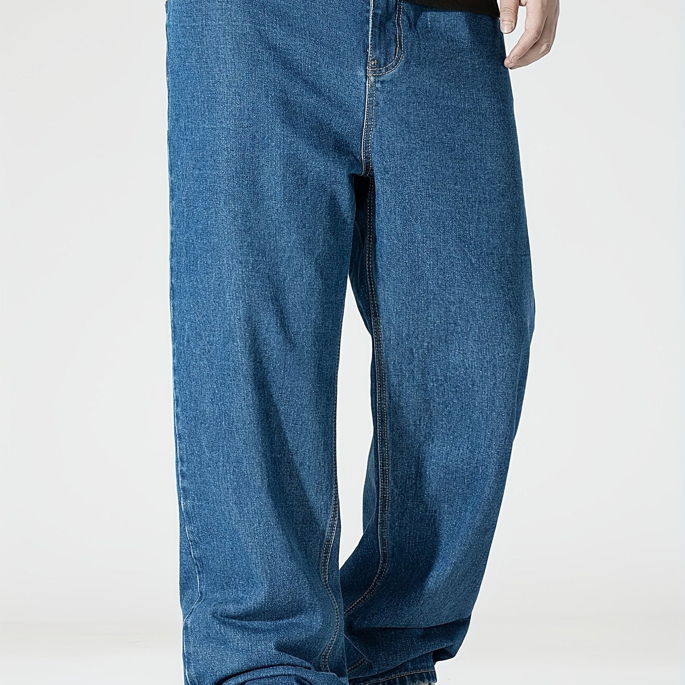 Men's Plus Size Elastic Waist Denim Jeans with Pockets Casual Woven Cotton Trousers