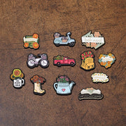 Set of 12 Floral and Green Plant Enamel Lapel Pins for Jackets and Bags