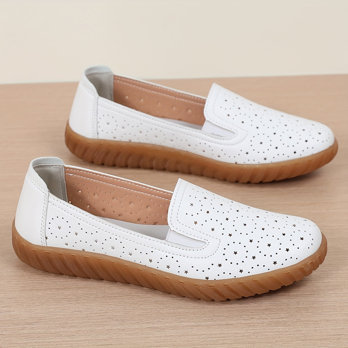 Women's Slip-On Loafers White Synthetic with Black Dot Pattern All-Season Casual Formal