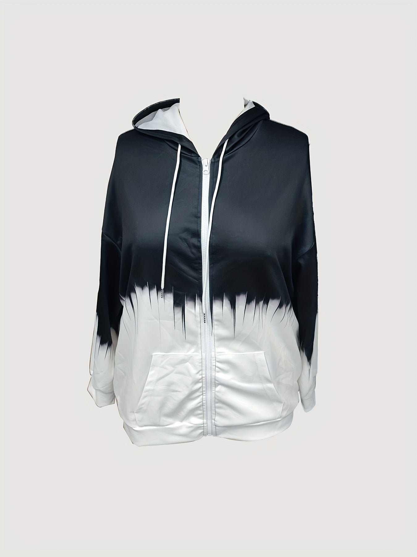 Women's Plus Size Hoodie Zip-Up Jacket Black to White Ombre Outerwear