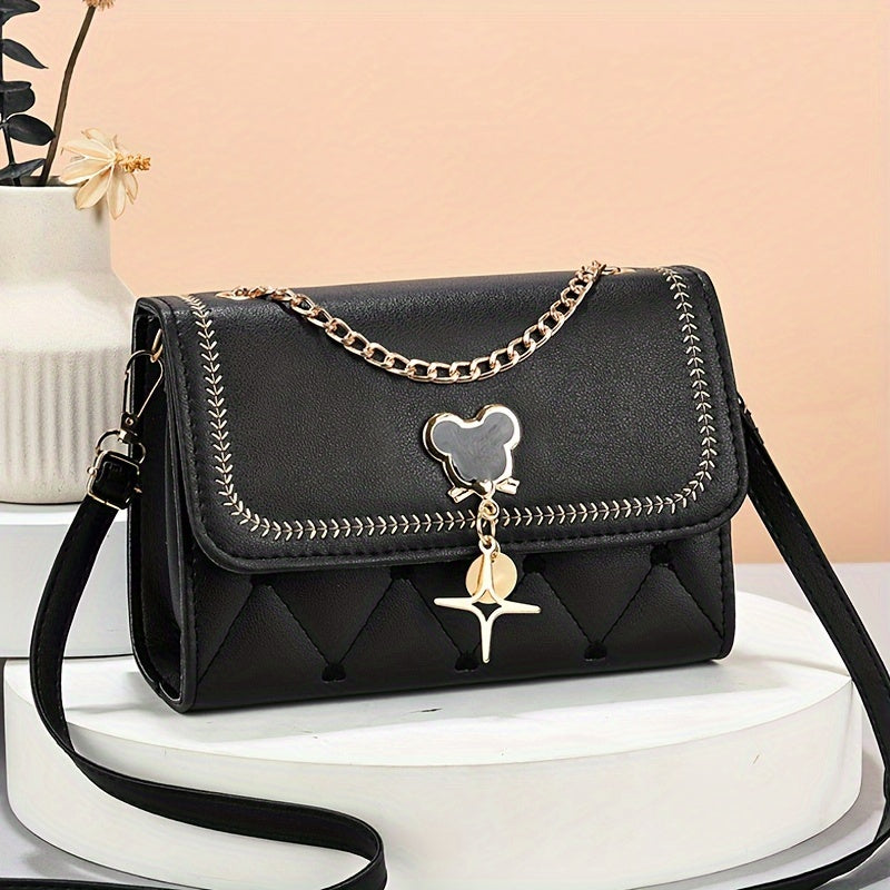 Women's Embroidered Crossbody Bag with Chain Strap Water-Resistant PU