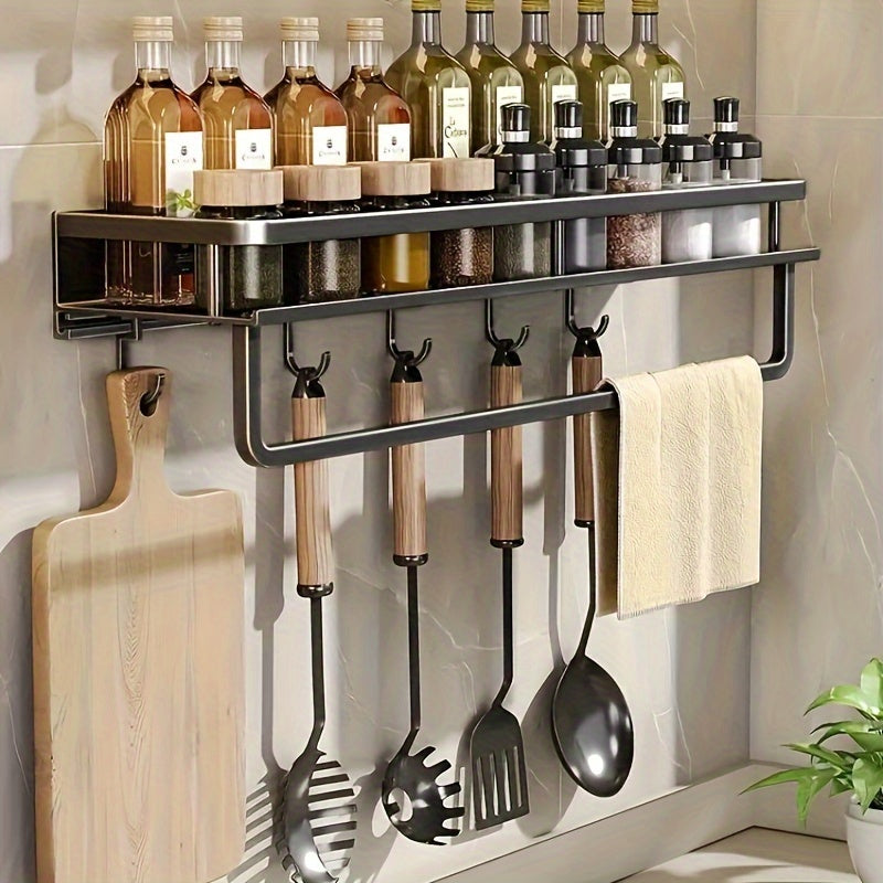 Wall-Mounted Metal Bathroom Organizer with Spice Rack Towel Bar and Utensil Holder