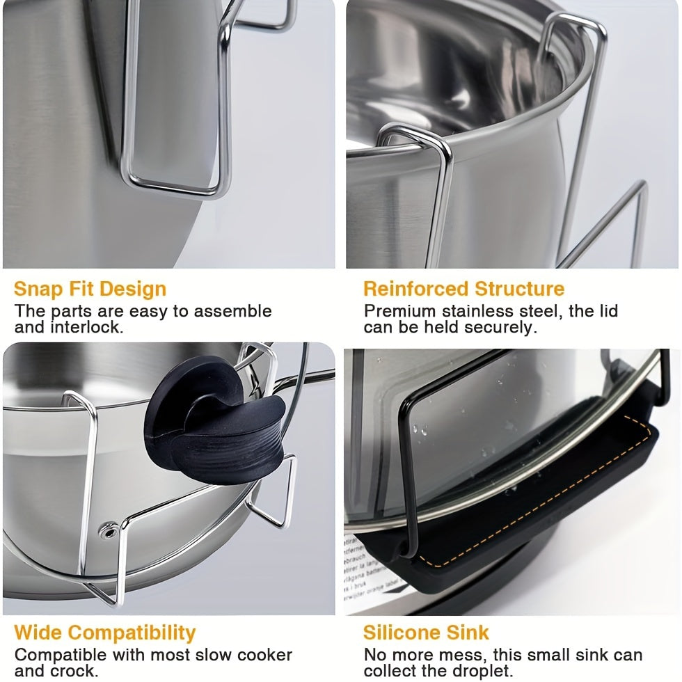Soporte organizador de tapas de acero inoxidable para ollas de cocción lenta y cacerolas con bandeja de agua