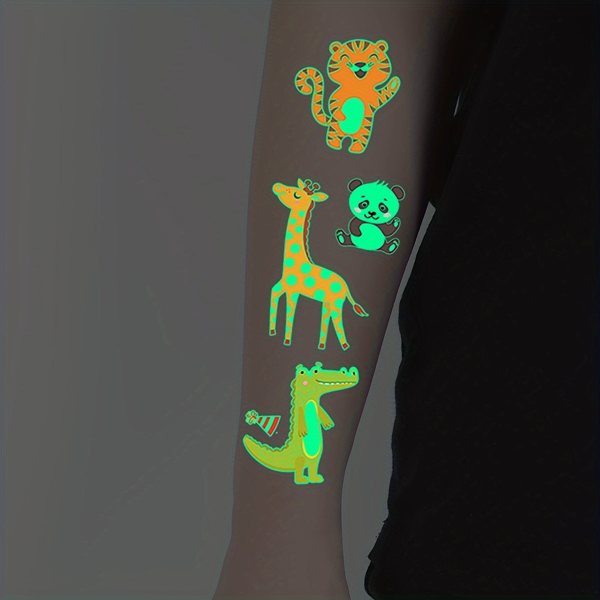 68-Pack Glow in the Dark Temporary Tattoos for Kids Animal Series Waterproof Stickers