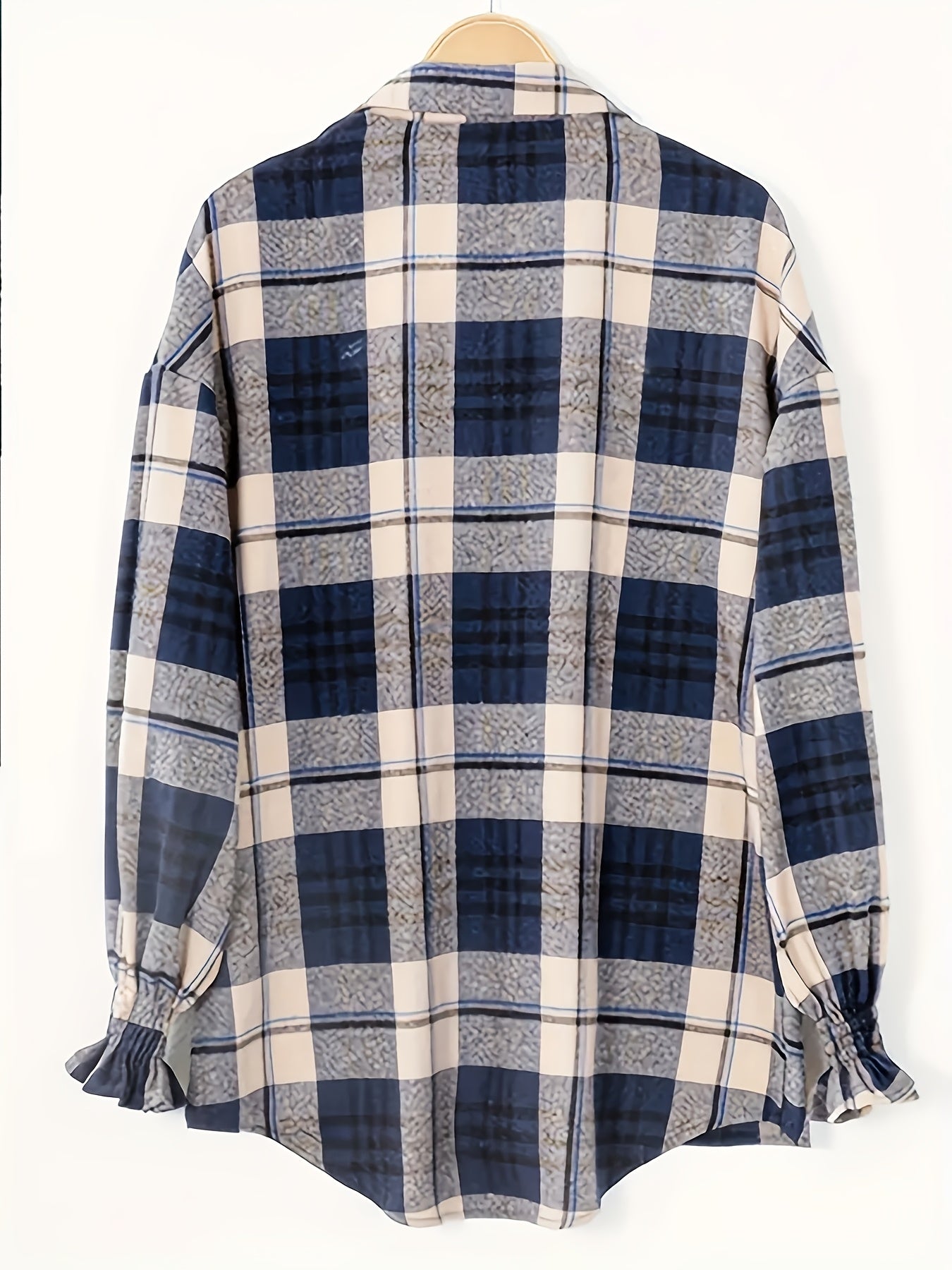 Plus Size Women's Plaid Long Sleeve Button-Up Shirt Casual Fall Blouse