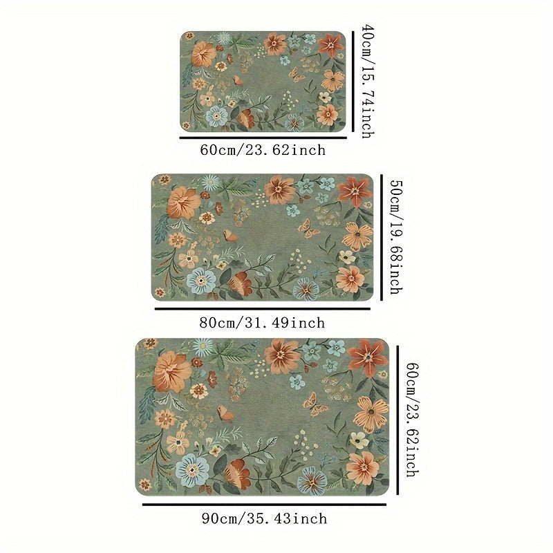 Mustahkam Polyester Kirish Poyabzali PVC Orqa Qismi - Yumshoq, Yuviladigan Gullar Dizayni Kirish, Hammom, Yotoqxona, Mehmonxona, Kir yuvish uchun - Anti-Buzilish, Bohem uslubidagi Gilam