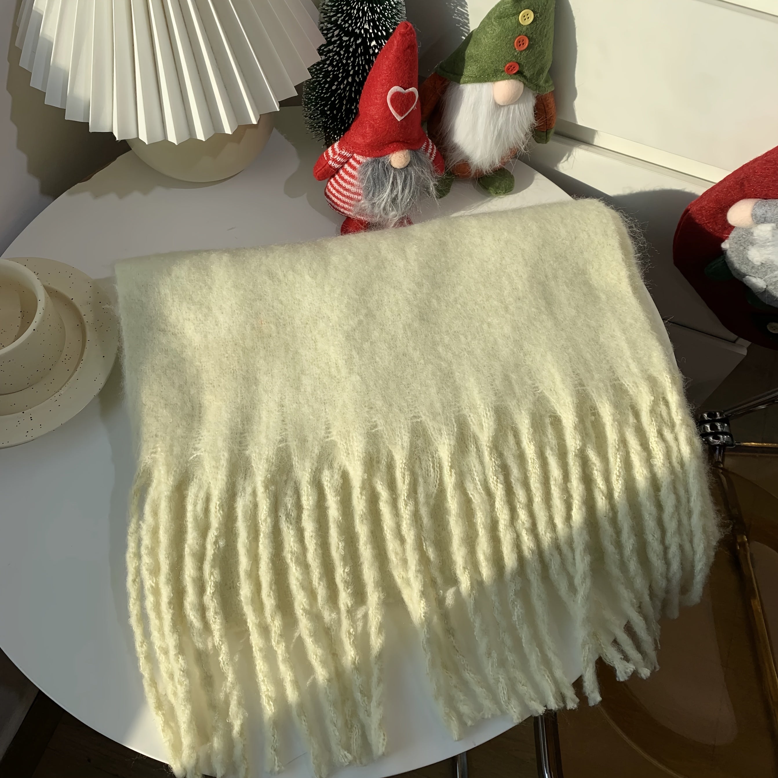 Women's Cozy Plush Solid Color Scarf with Tassels Warm Windproof Winter Shawl