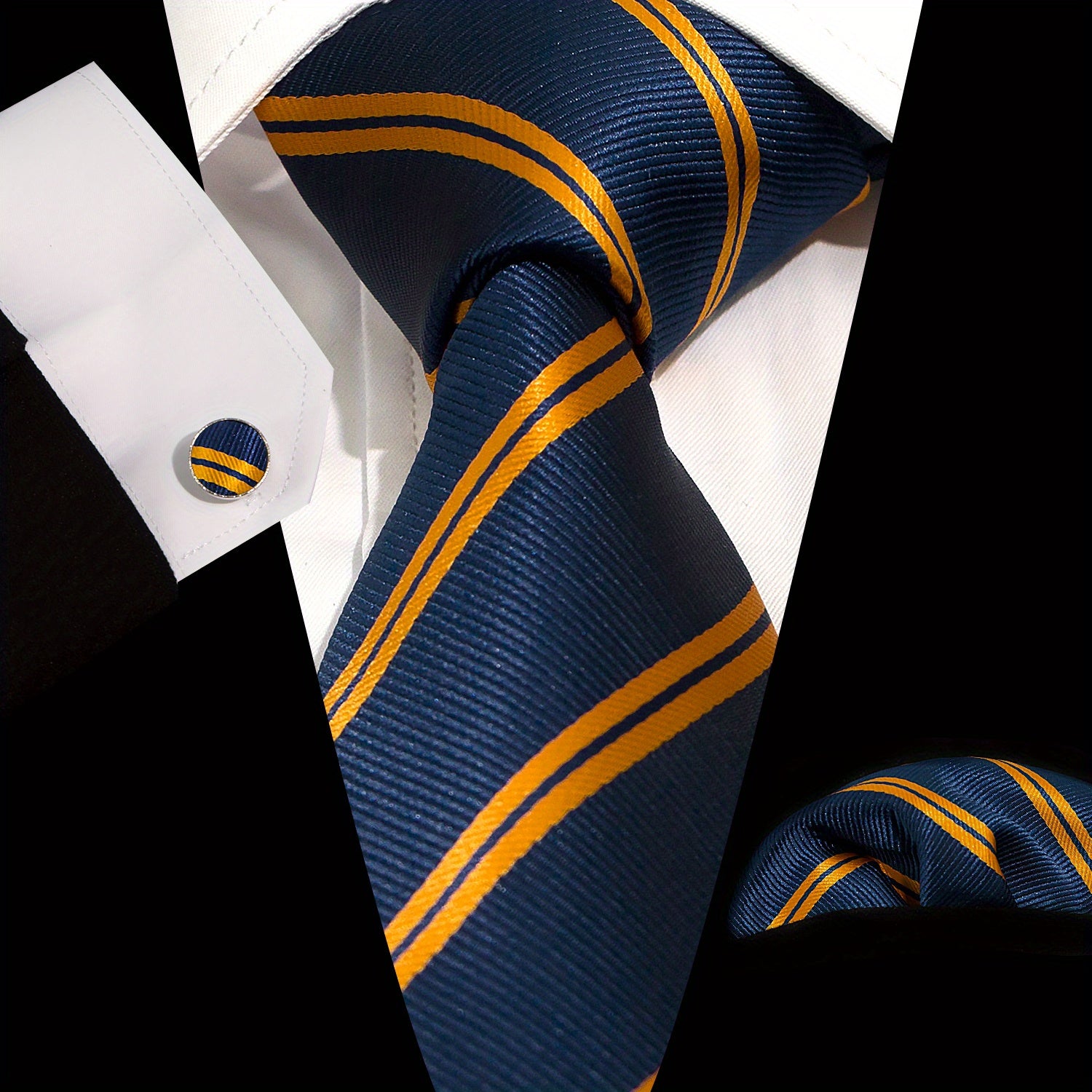 Men's Formal Accessories Set Necktie Pocket Square Cufflinks for Weddings and Business