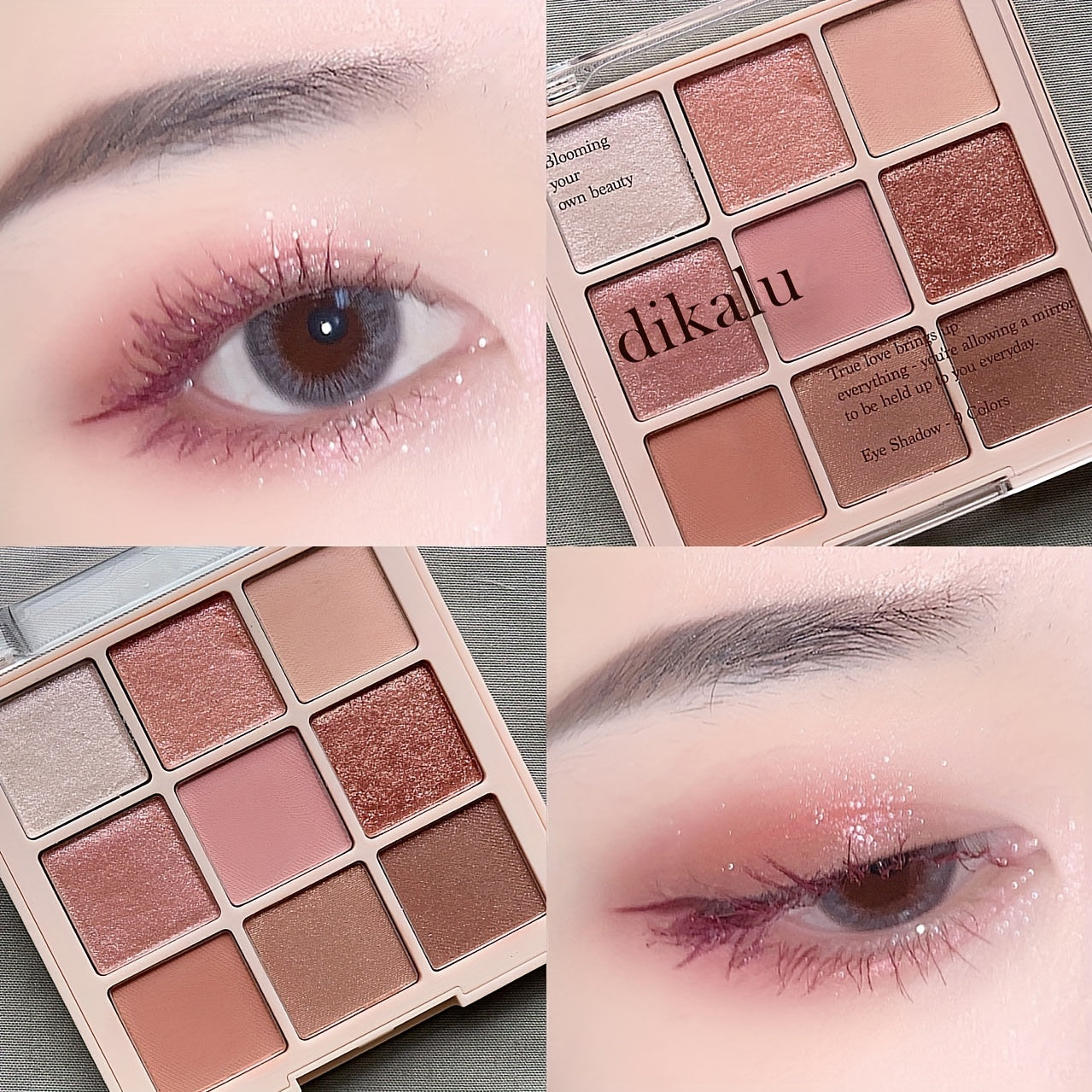 Paleta de sombras de ojos de cerezo para mujer, 9 colores, glitter, mate, shimmer, de larga duración