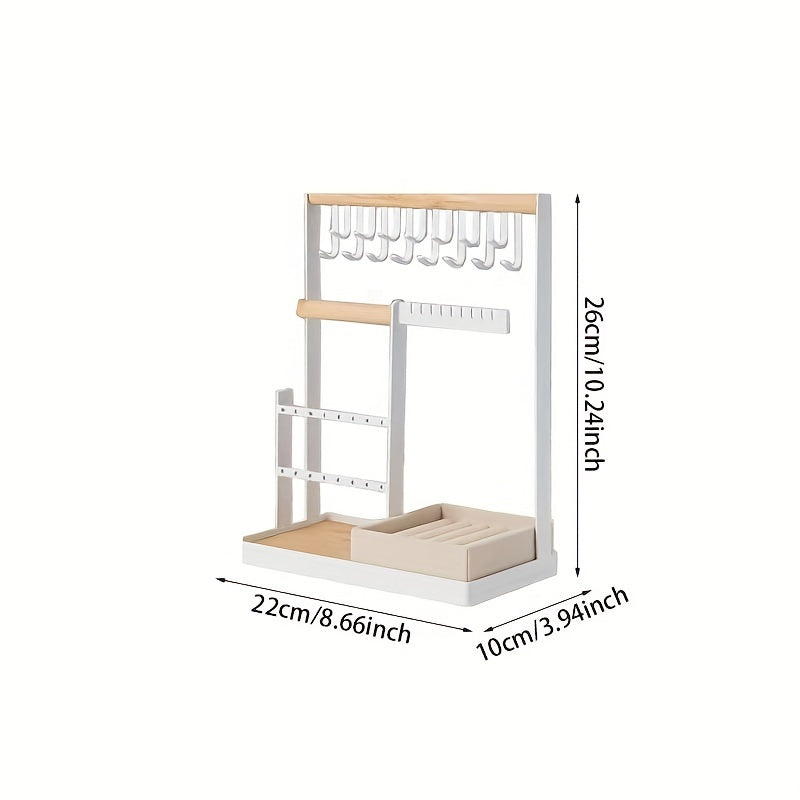 Metal Jewelry Holder with Multi-Layer Display Rack and Detachable Tray for Earrings and Necklaces