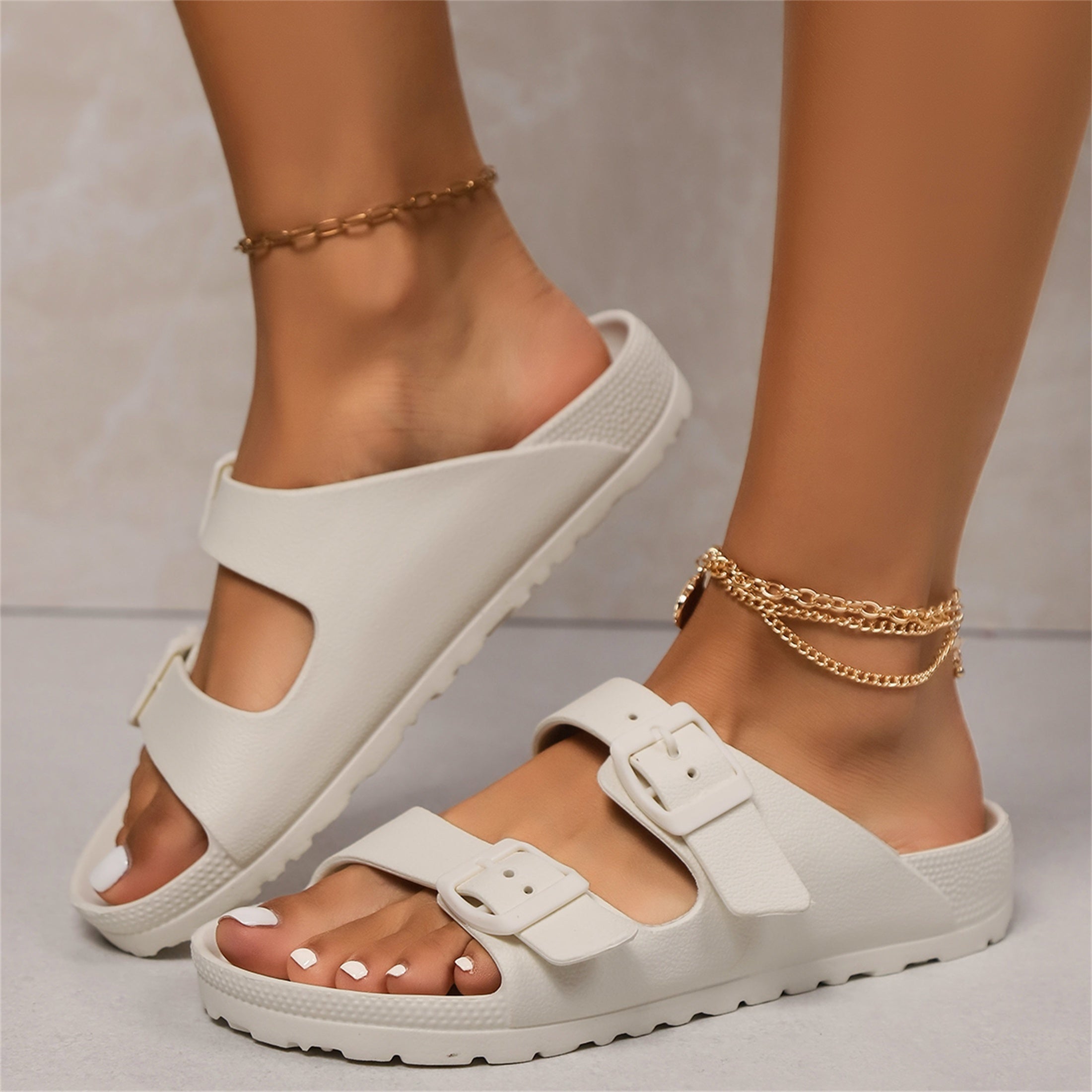 Women's Casual EVA Rubber Slippers Adjustable Double Buckle Anti-slip All Seasons