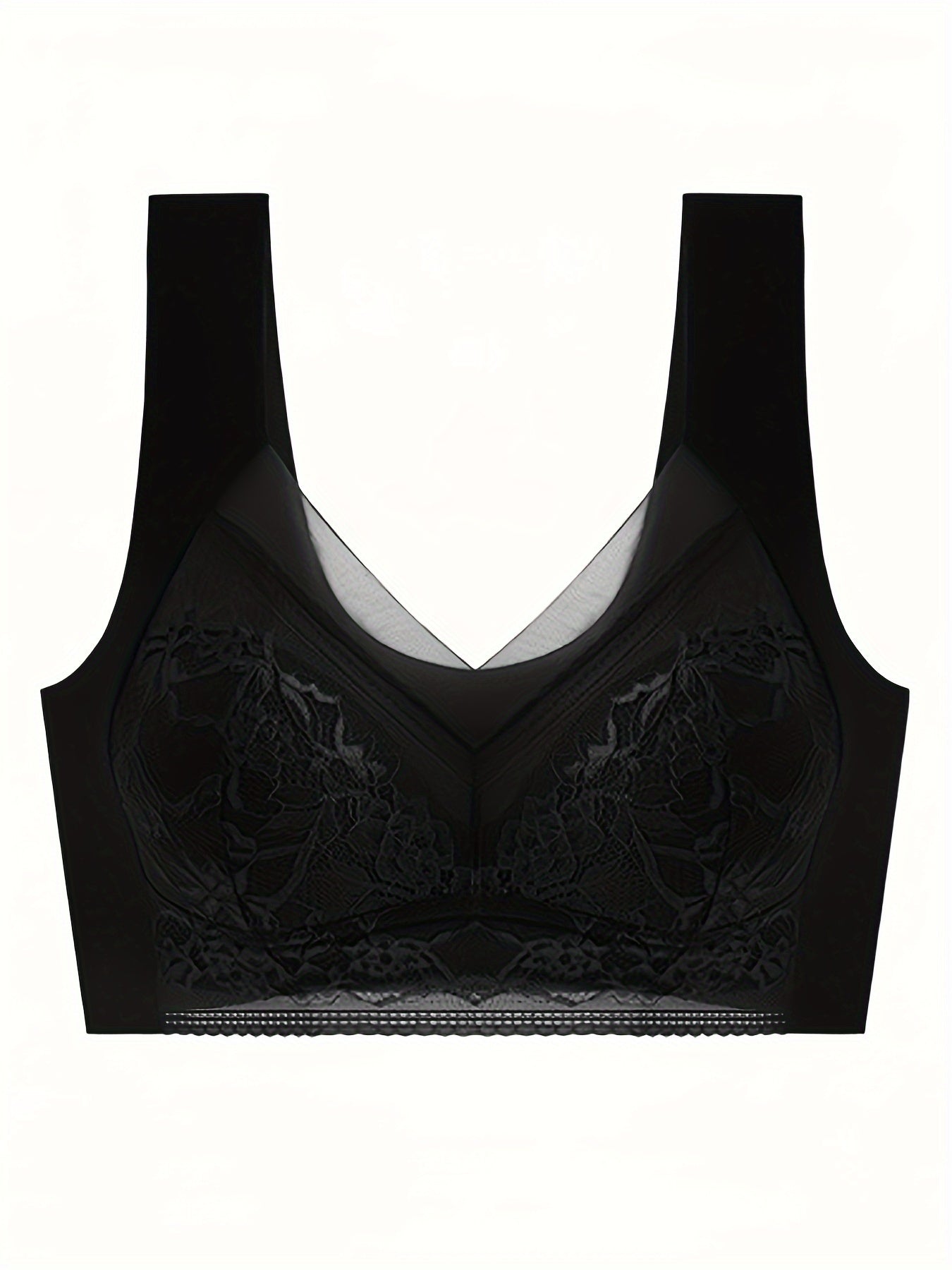 Women's Lace Sports Bra Full Coverage Adjustable Straps Wireless Nylon Elastane