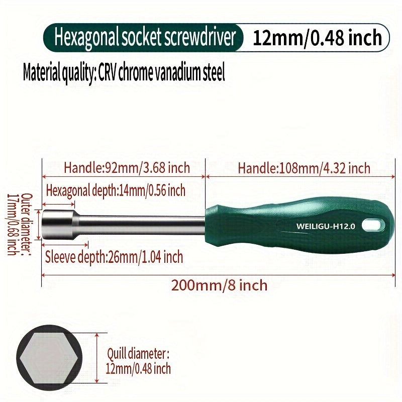 Manual Socket Wrench Set for Hex Screws 6-12mm, Durable Steel
