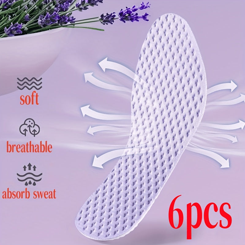 Unisex Summer Breathable Shock Absorption Insoles 3 Pairs Lavender