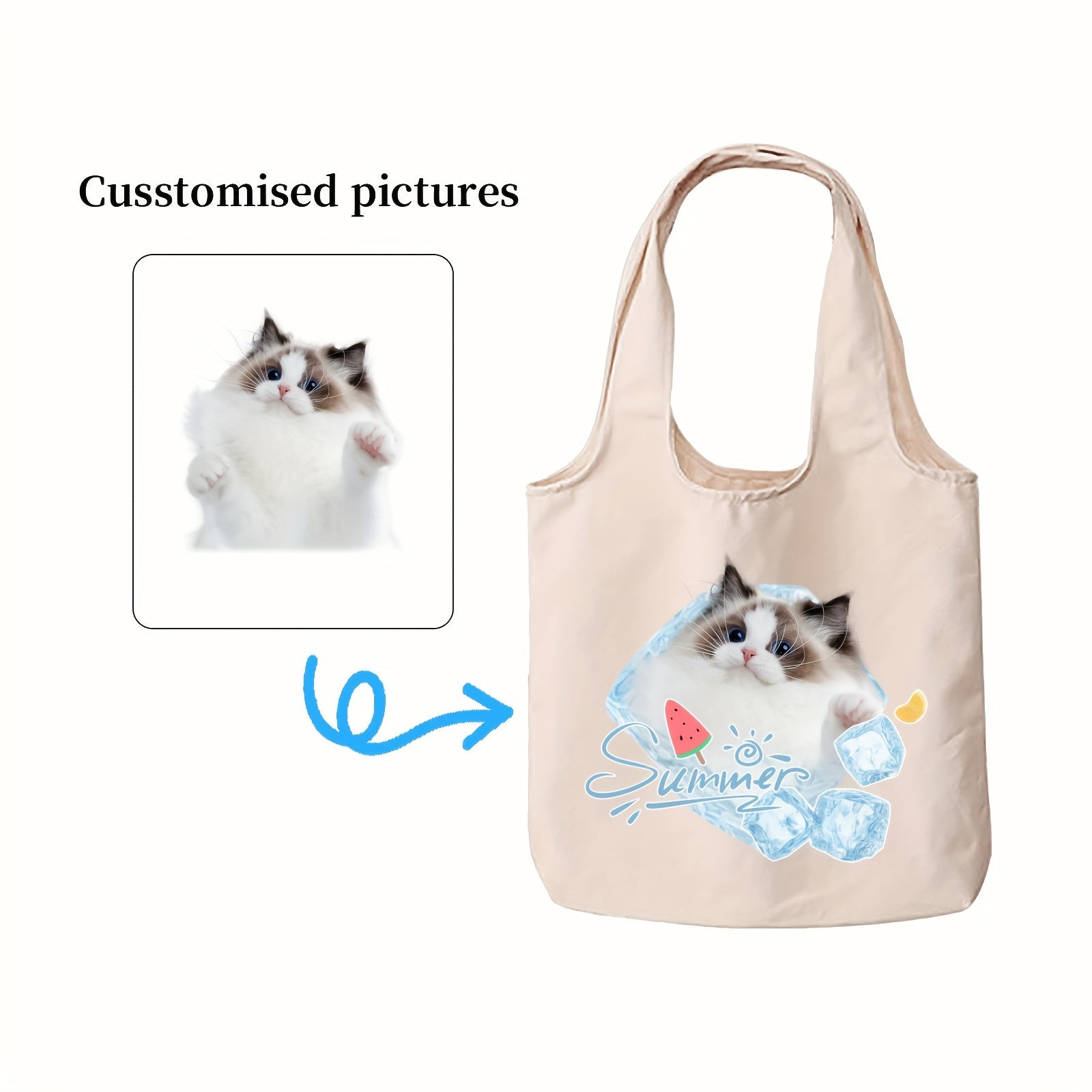 Personalized Canvas Tote Bags Set with Custom Photos for Daily Use and Outdoor Activities