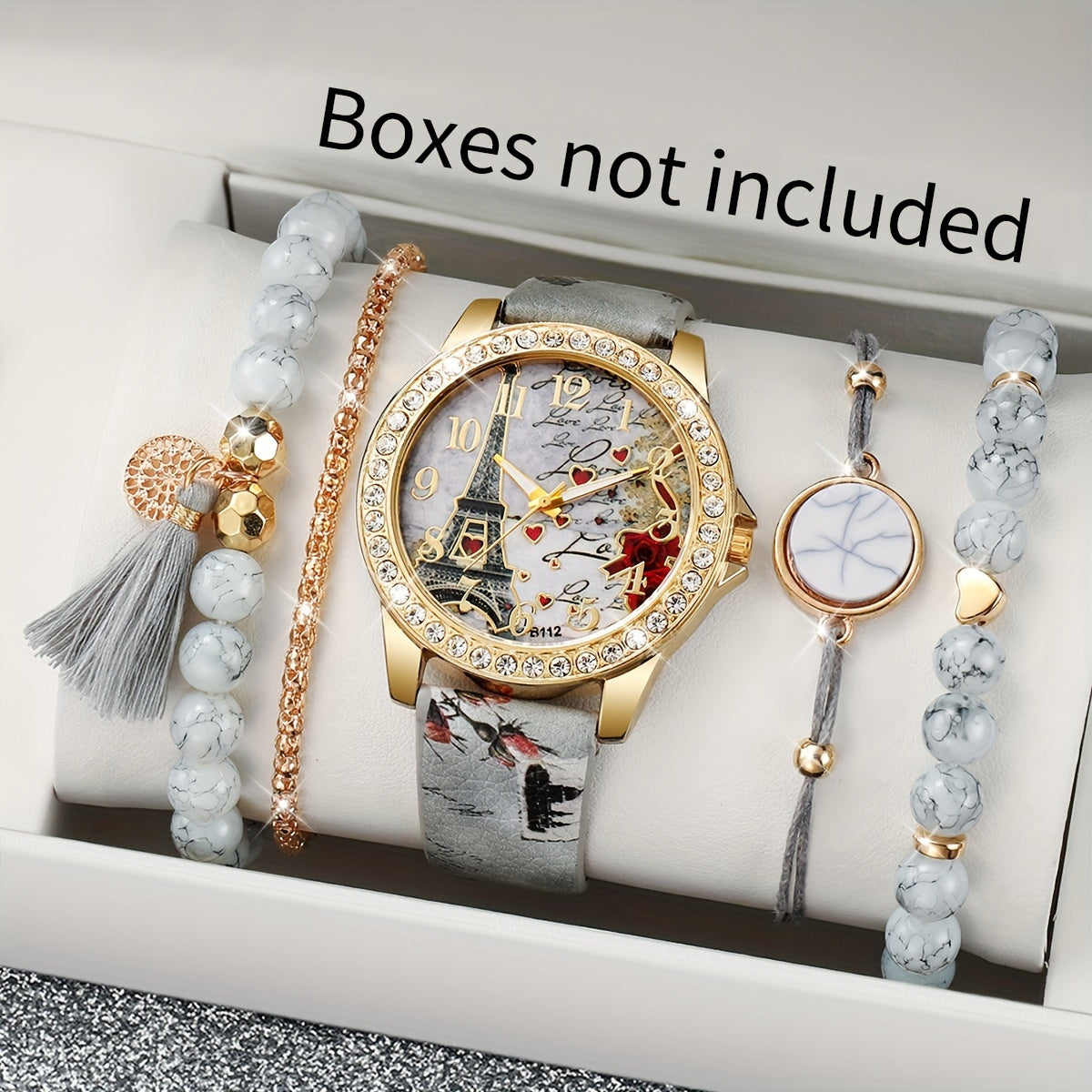 Women's Fashion Digital Tower Dial Quartz Watch Set with Bracelet Non-Box