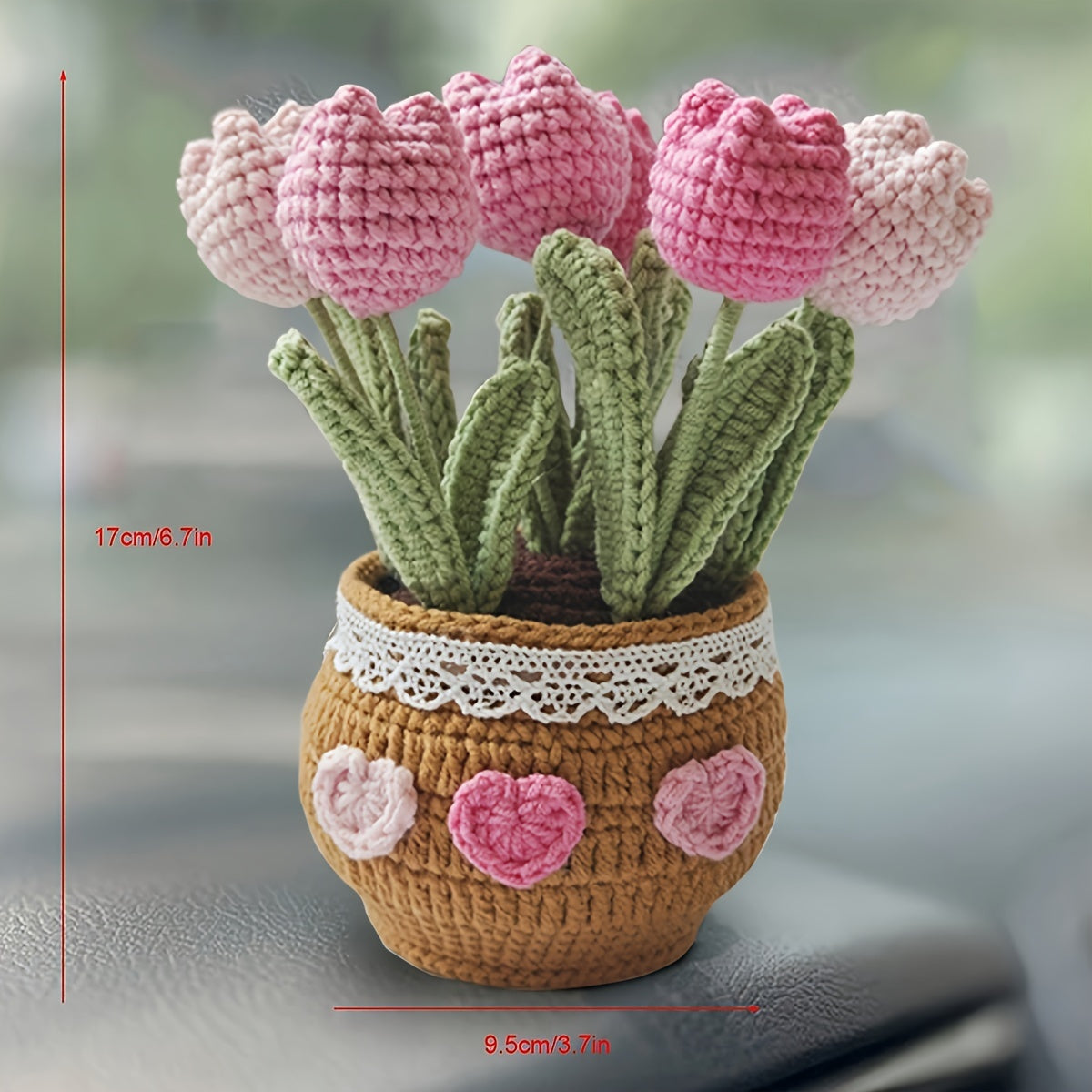 Handmade Crochet Tulip Bonsai Plant Decor Gift for Home Office Car
