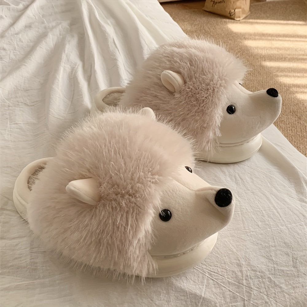 Women's Plush Hedgehog Slip-On Slippers, Soft Fabric Indoor Outdoor